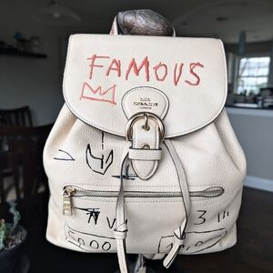 Coach Cream Backpack with Artistic Hand-Drawn Illustrations